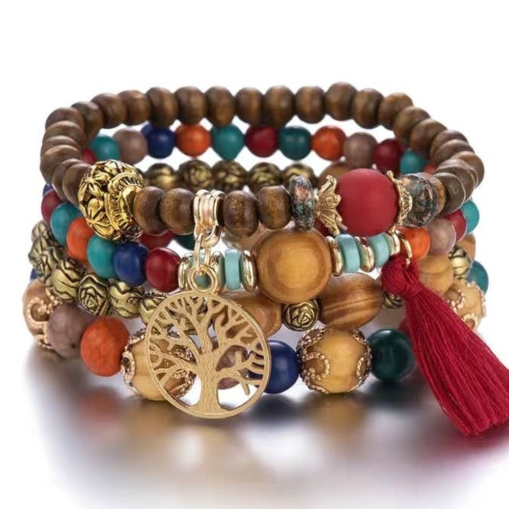 Bohemian Boho Tree Of Life Bracelet Pendant‎ Multilayer Beaded Wooden